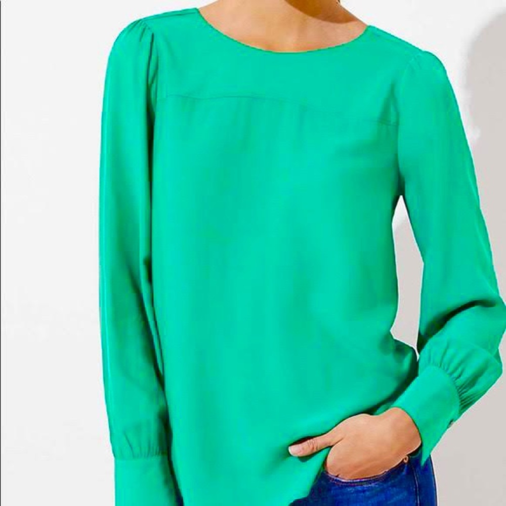 J. Crew long sleeve green blouse, size medium.
